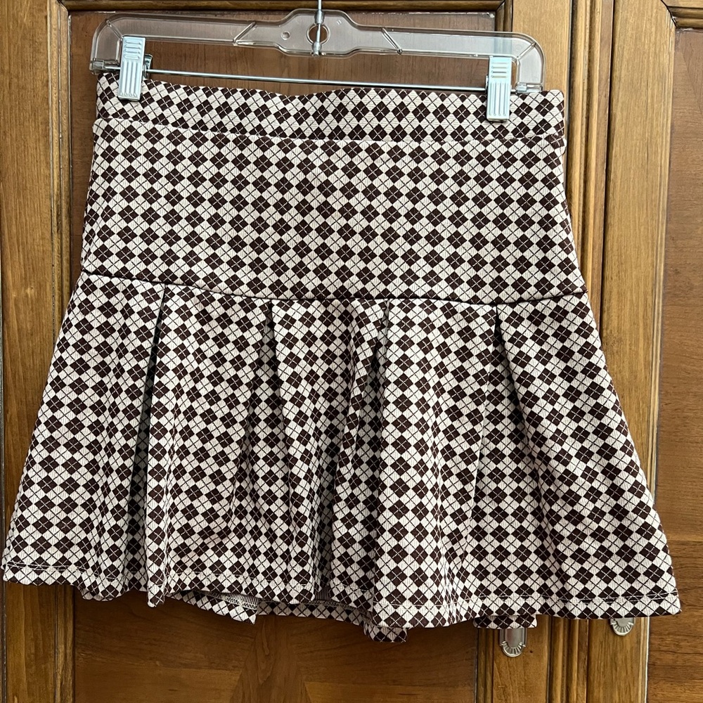 Brown Argyle Print Skirt